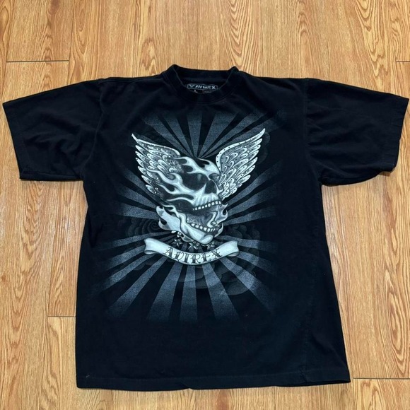 Avirex Y2K Skull and Wings Rhinestones Punk Grunge Gothic Black Shirt Size L - Picture 1 of 7